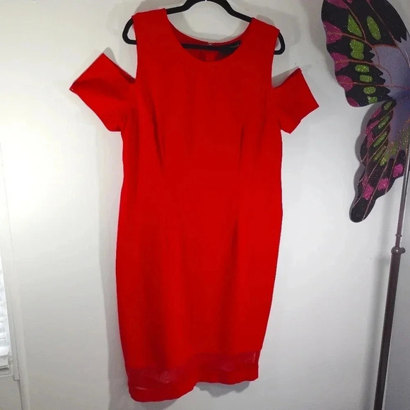 Lane Bryant Red Dress Slash Shoulder Plus Size 18 - Picture 15 of 15